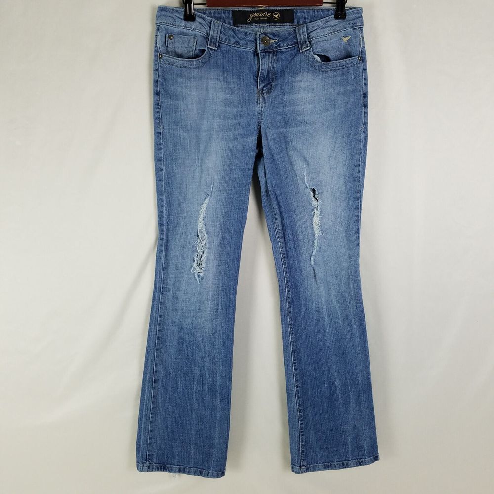 Grane Jeans Juniors 11 Blue Low Rise Bootcut Distressed Medium Wash Denim
